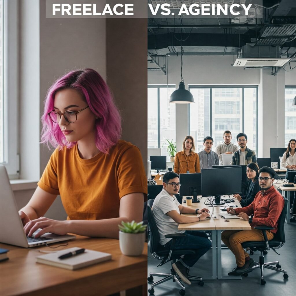 image is showing freelance services v/s agency